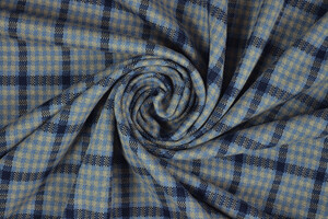 Punto Milano cotone stretch a quadri blu e avio