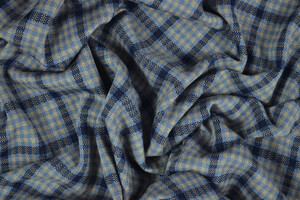 Punto Milano cotone stretch a quadri blu e avio