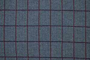 Punto Milano cotone stretch spigato blu con quadri bordeaux