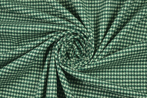 Tweed in pura lana a pied de poule bianco e verde