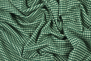 Tweed in pura lana a pied de poule bianco e verde