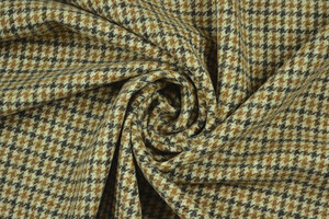 Tweed in pura lana a pied de poule e quadri marrone