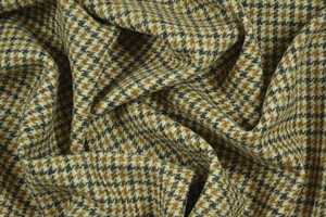 Tweed in pura lana a pied de poule e quadri marrone