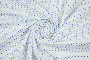 Cotone camiceria popeline cotone elasticizzato bianco a pois blu