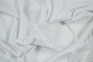 Cotone camiceria popeline cotone elasticizzato bianco a piccoli pois blu