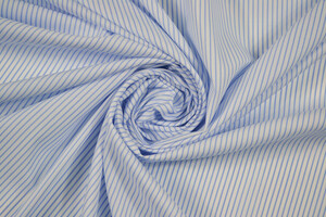 Popeline puro cotone camiceria bianco a righe azzurre