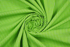 Popeline da camiceria in puro cotone verde a quadri bianchi
