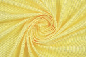 Popeline da camiceria in puro cotone bianco a micro-quadretti gialli