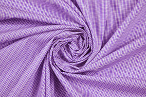 Popeline da camiceria in puro cotone bianco a quadri viola