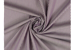 Popeline puro cotone a righe bianco viola tinto filo