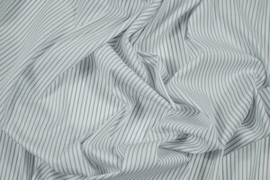 Popeline misto cotone stretch bianco a righe grigie