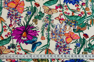 Popeline di cotone con stampa flora e fauna