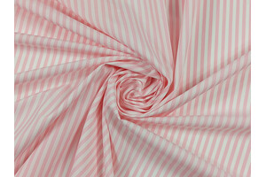 Popeline puro cotone a righe bianco e rosa tinto filo