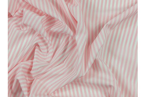 Popeline puro cotone a righe bianco e rosa tinto filo