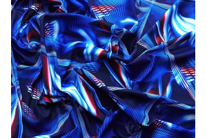 Jersey di poliestere stretch blu fantasia astratta