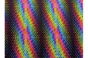 Jersey di poliestere stretch nero trippy circles arcobaleno