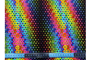 Jersey di poliestere stretch nero trippy circles arcobaleno
