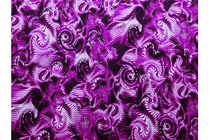 Jersey di poliestere stretch fantasia psichedelica viola e nero