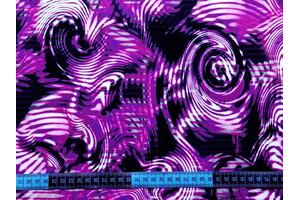 Jersey di poliestere stretch fantasia psichedelica viola e nero