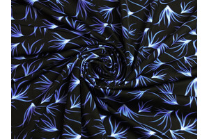 Jersey di poliestere stretch nero fantasia botanica neon