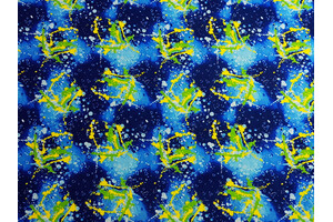 Jersey di poliestere stretch blu fantasia gocce e schizzi di vernice