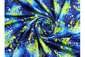 Jersey di poliestere stretch blu fantasia gocce e schizzi di vernice