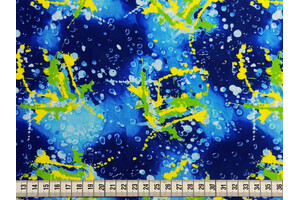 Jersey di poliestere stretch blu fantasia gocce e schizzi di vernice