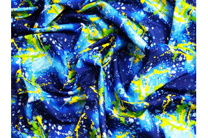 Jersey di poliestere stretch blu fantasia gocce e schizzi di vernice