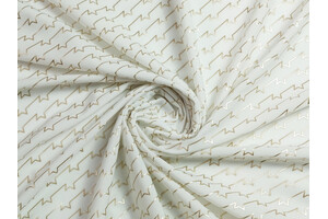 Lycra opaca bianca con grafica diagonale di linee oro