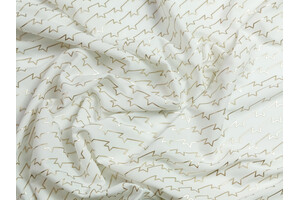 Lycra opaca bianca con grafica diagonale di linee oro