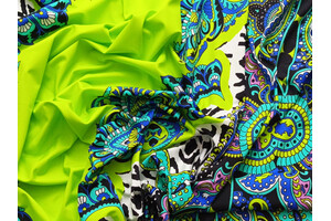 Lycra opaca verde acido fantasia foulard