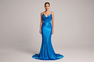 Raso di seta blu ciano stretch