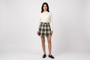 Misto viscosa stretch scozzese nero e beige